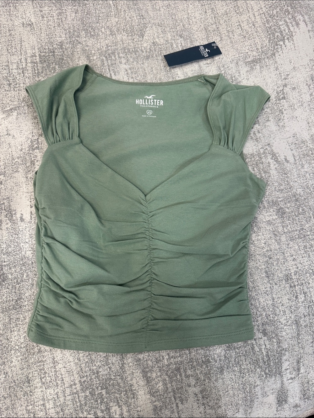Hollister Olive Green Ruched V-Neck Crop Top